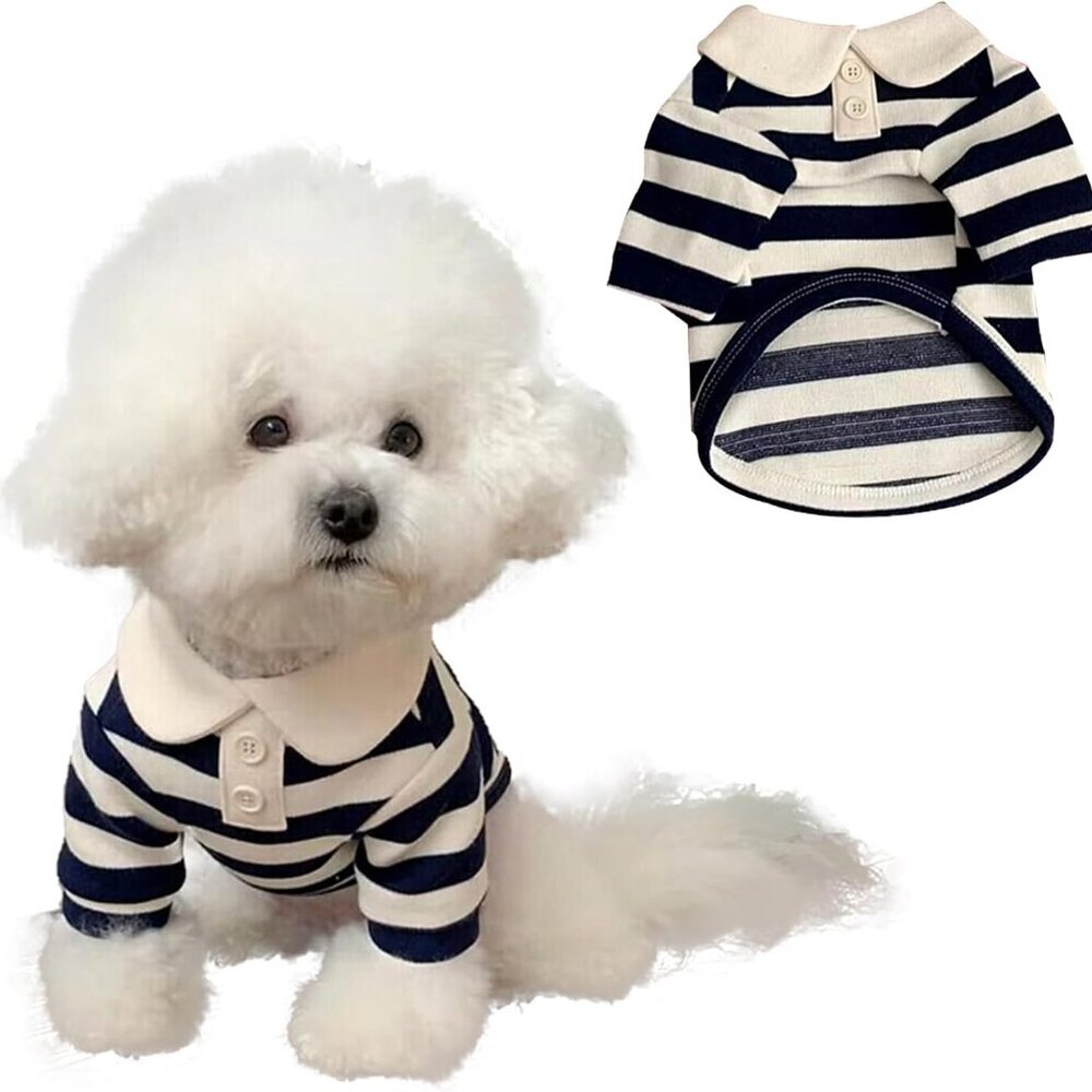 Dog Clothes Cute Polo Shirt - Striped Collar T-Shirt for Small Medium Dogs & Cat